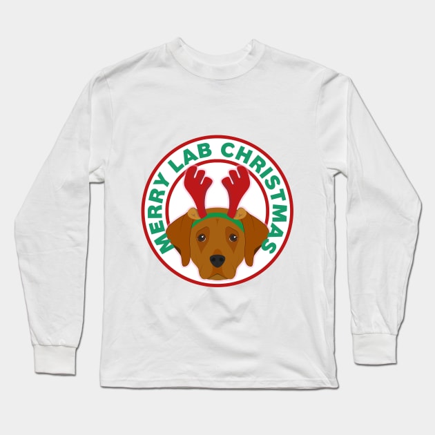 Merry Christmas Chocolate Labrador Retriever Long Sleeve T-Shirt by CafePretzel